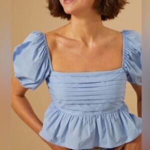 Women's Blue Puff Sleeve Top